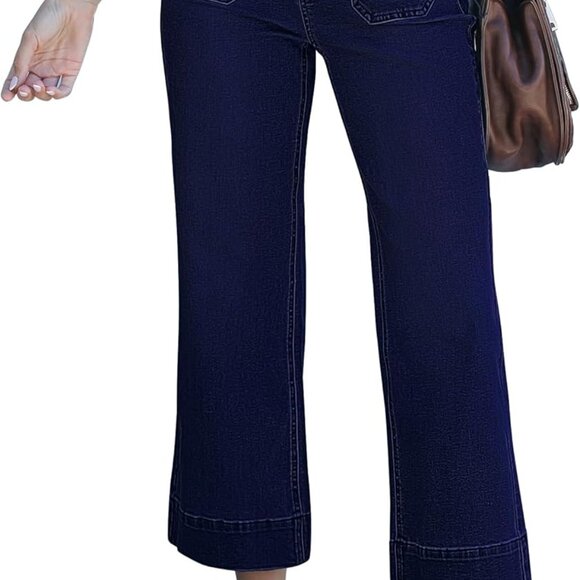 Wide Leg Jeans for Women Trendy High Waisted Flare Jeans Cropped Denim Pants Str - Picture 1 of 8